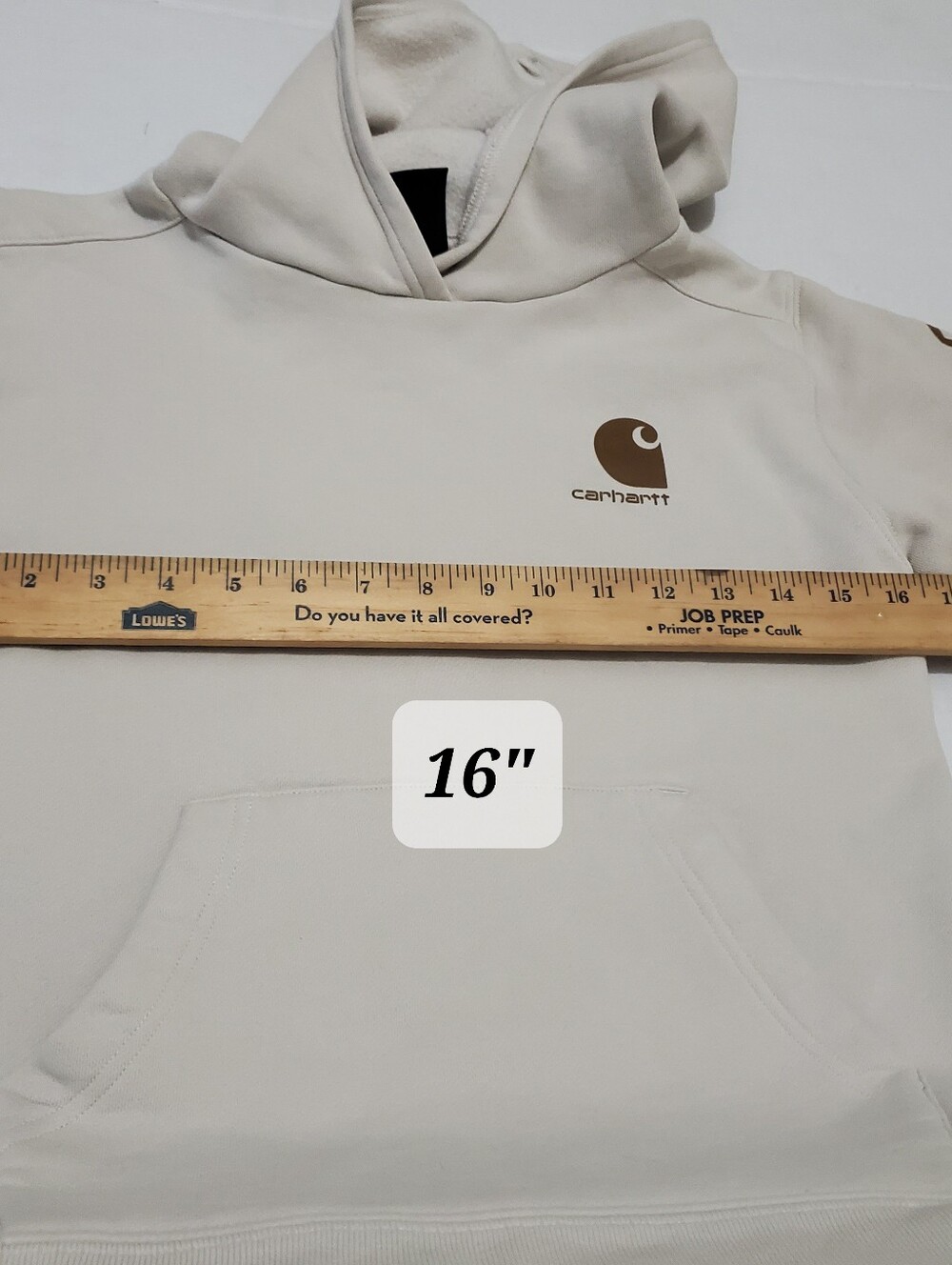 Carhartt Boys 10-12 Front Pocket Light Beige Pull Over Logo Hooded Sweatshirt - Picture 9 of 11